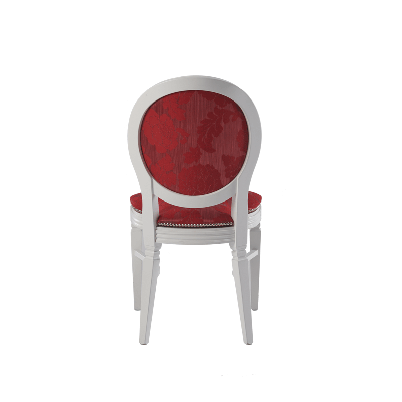 Chandelle Chair in White with Damask Bordeaux Seat Pad