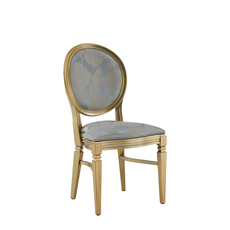 Chandelle Chair in Gold with Damask Moonshine Seat Pad
