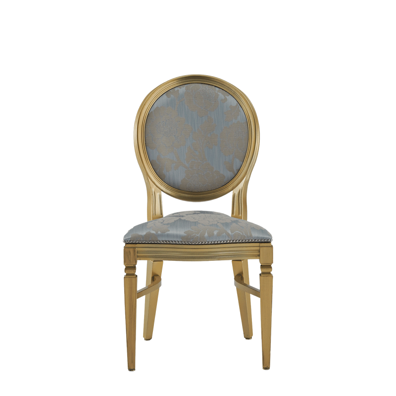 Chandelle Chair in Gold with Damask Moonshine Seat Pad