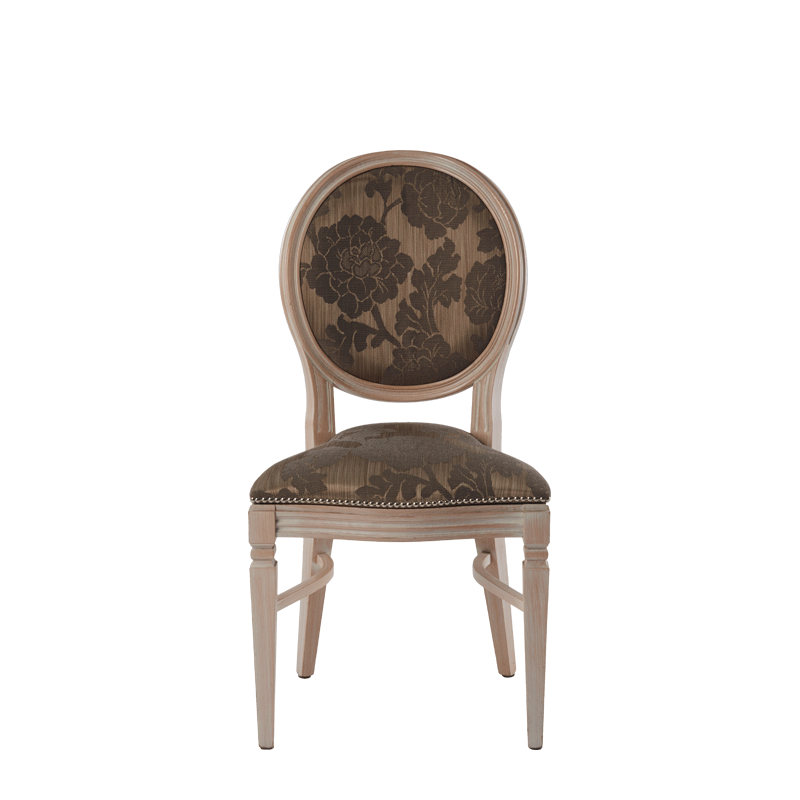 Chandelle Chair in Ivory with Damask Taupe Seat Pad