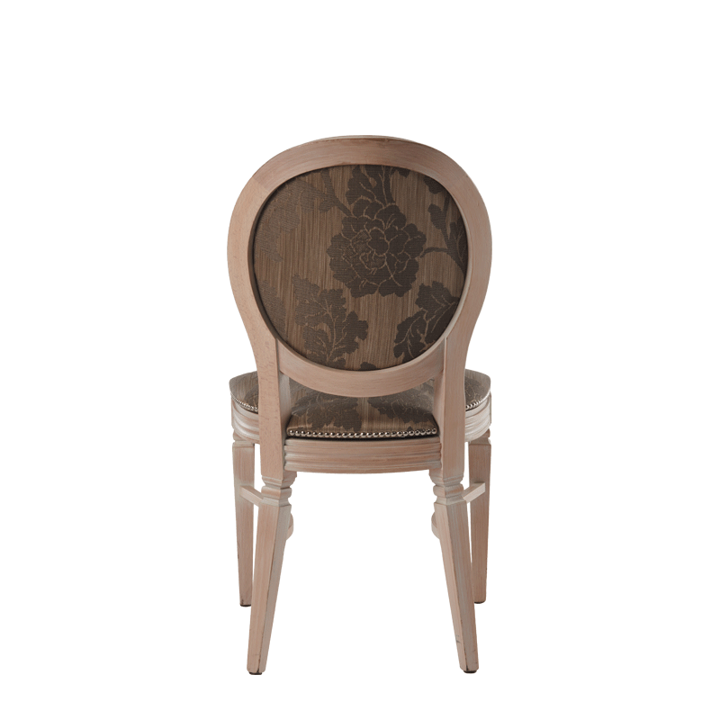 Chandelle Chair in Ivory with Damask Taupe Seat Pad