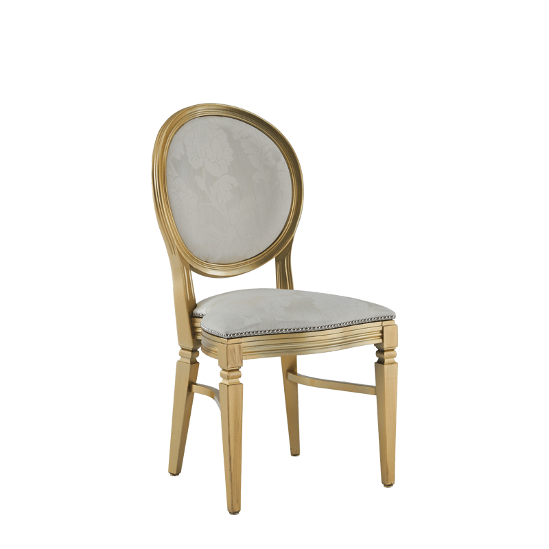 Chandelle Chair in Gold with Damask Vanilla Seat Pad