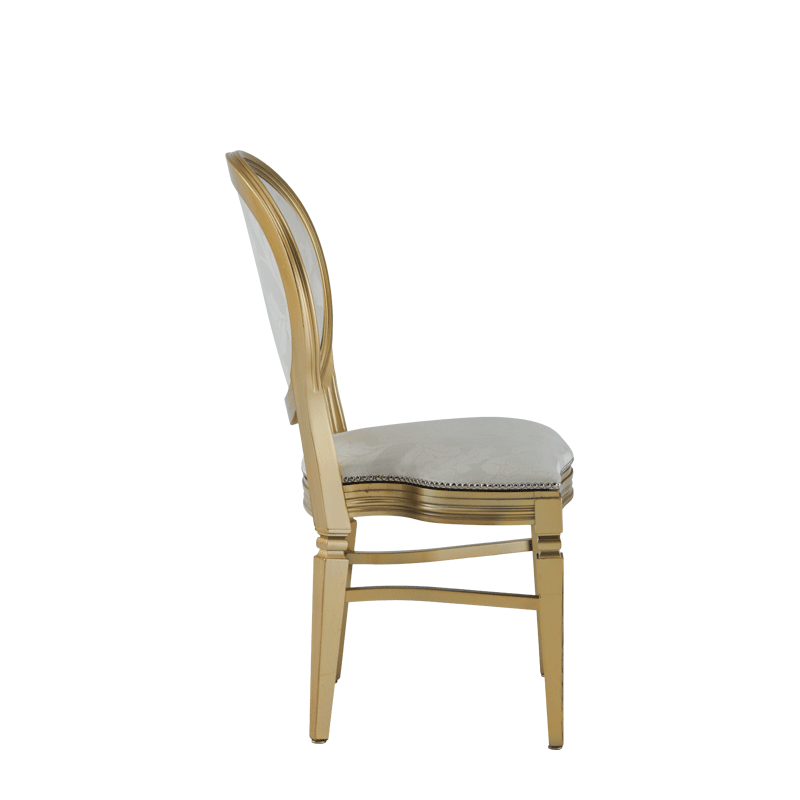 Chandelle Chair in Gold with Damask Vanilla Seat Pad