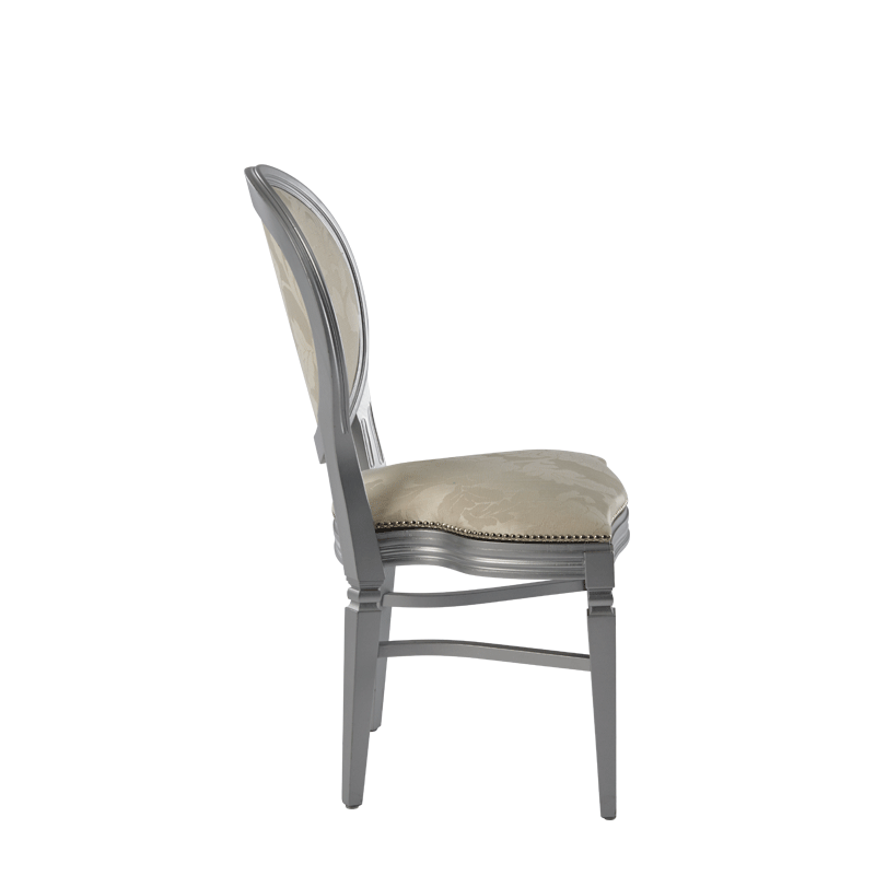Chandelle Chair in Silver with Damask Vanilla Seat Pad