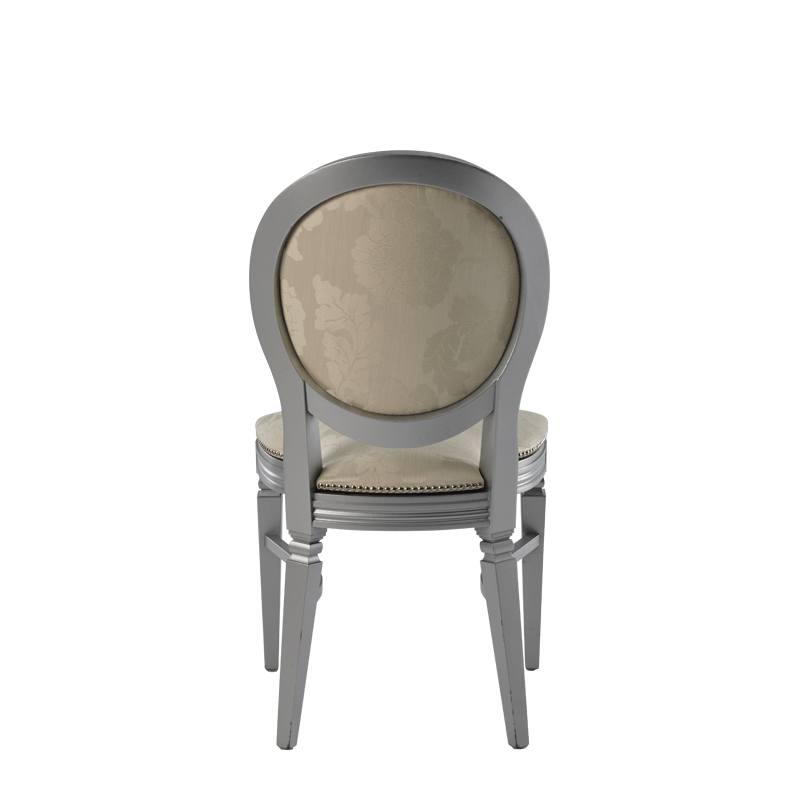 Chandelle Chair in Silver with Damask Vanilla Seat Pad