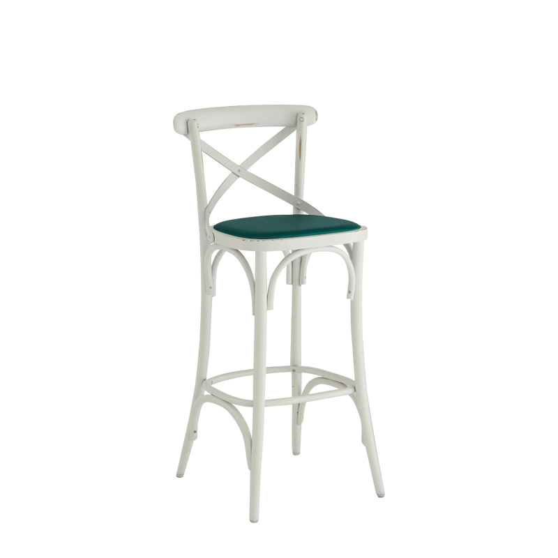 Coco Bar Stool in White with Emerald Seat Pad