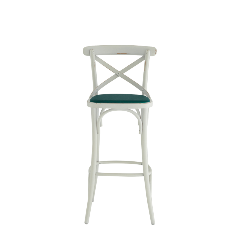 Coco Bar Stool in White with Emerald Seat Pad
