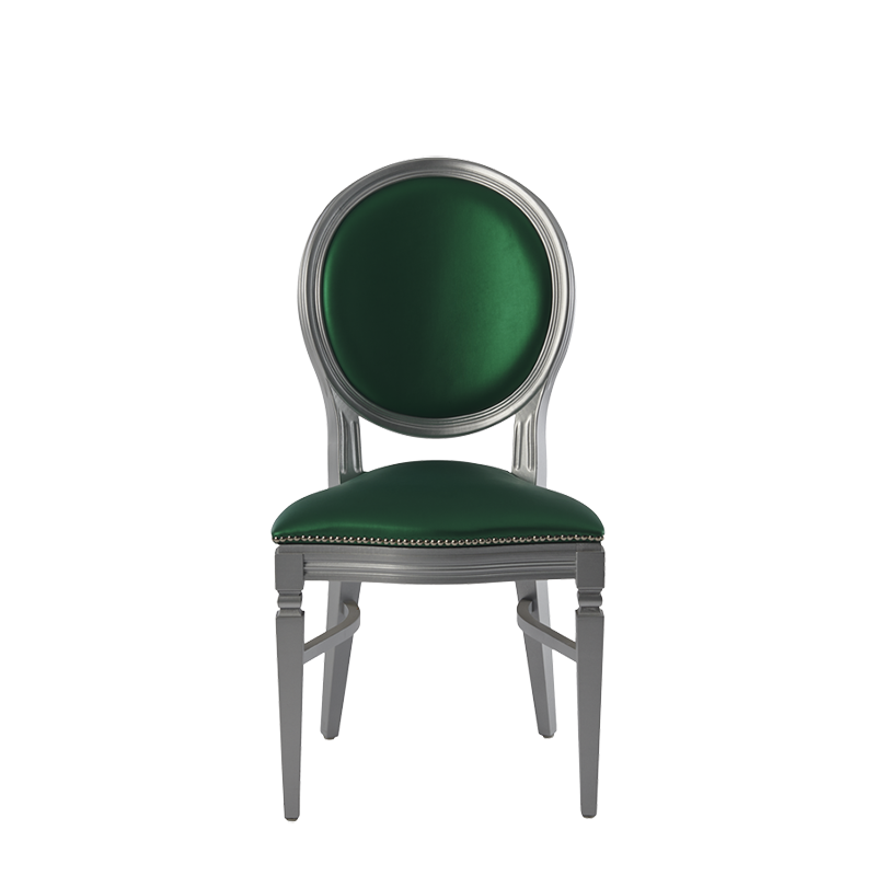 Chandelle Chair in Silver with Emerald Green Seat Pad