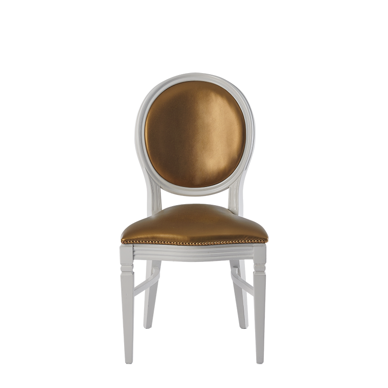 Chandelle Chair in White with Gold Seat Pad