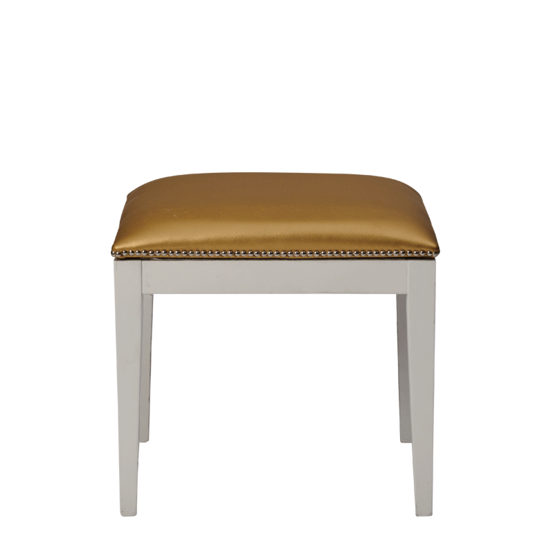 Divano Ottoman in White with Gold Seat Pad