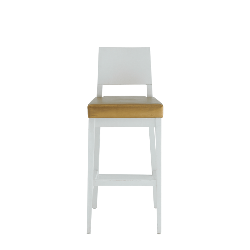 Porcino Bar Stool in White with Gold Seat Pad