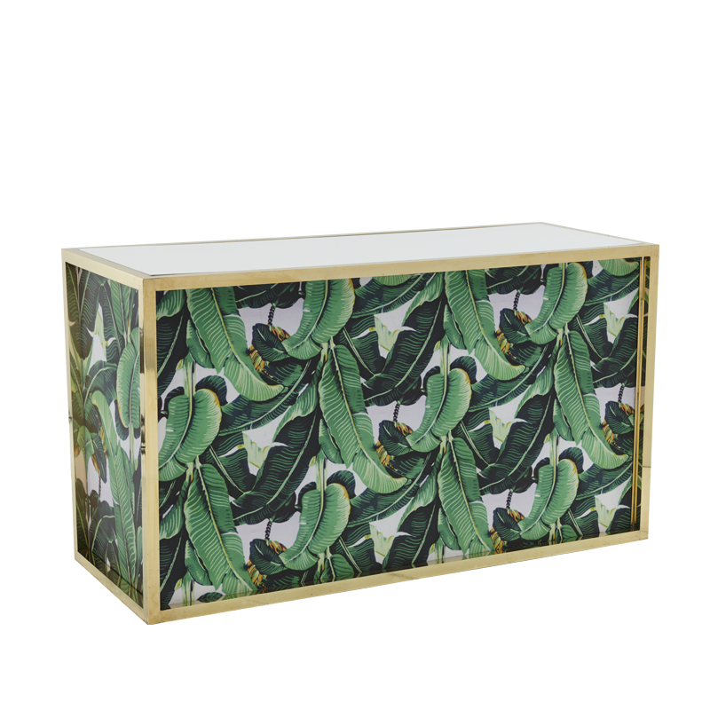Unico Rectangular Bar with Gold Frame and Palm Leaf Print Panels
