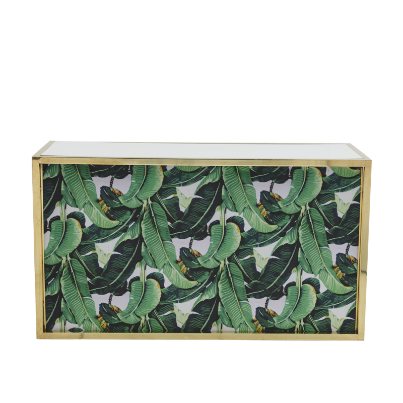 Unico Rectangular Bar with Gold Frame and Palm Leaf Print Panels