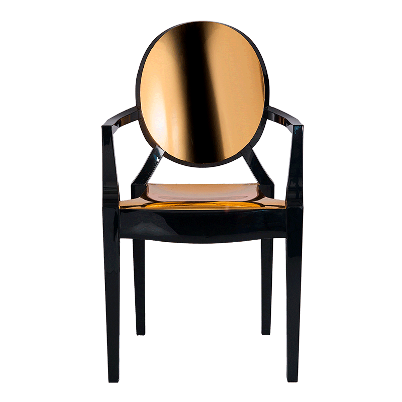 Louis Ghost Armchair in Black with Gold Vinyl Seat Pad