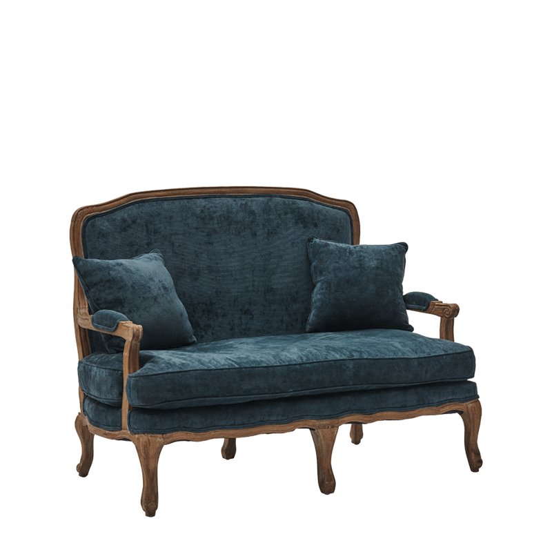 Paris Settee Sofa in Oak upholstered in Blue Azzuro