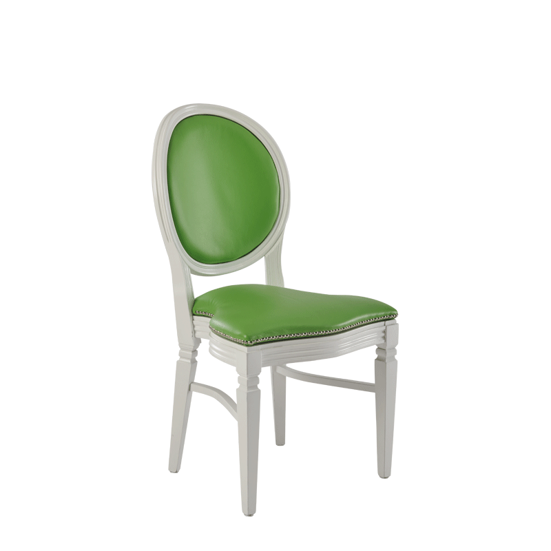 Chandelle Chair in White with Green Seat Pad