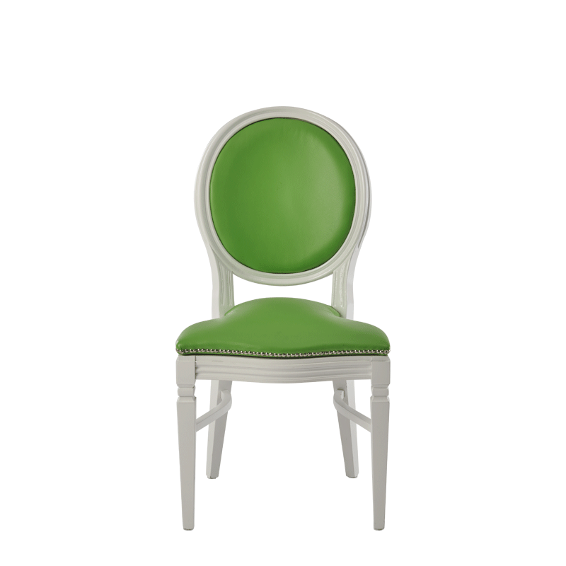 Chandelle Chair in White with Green Seat Pad