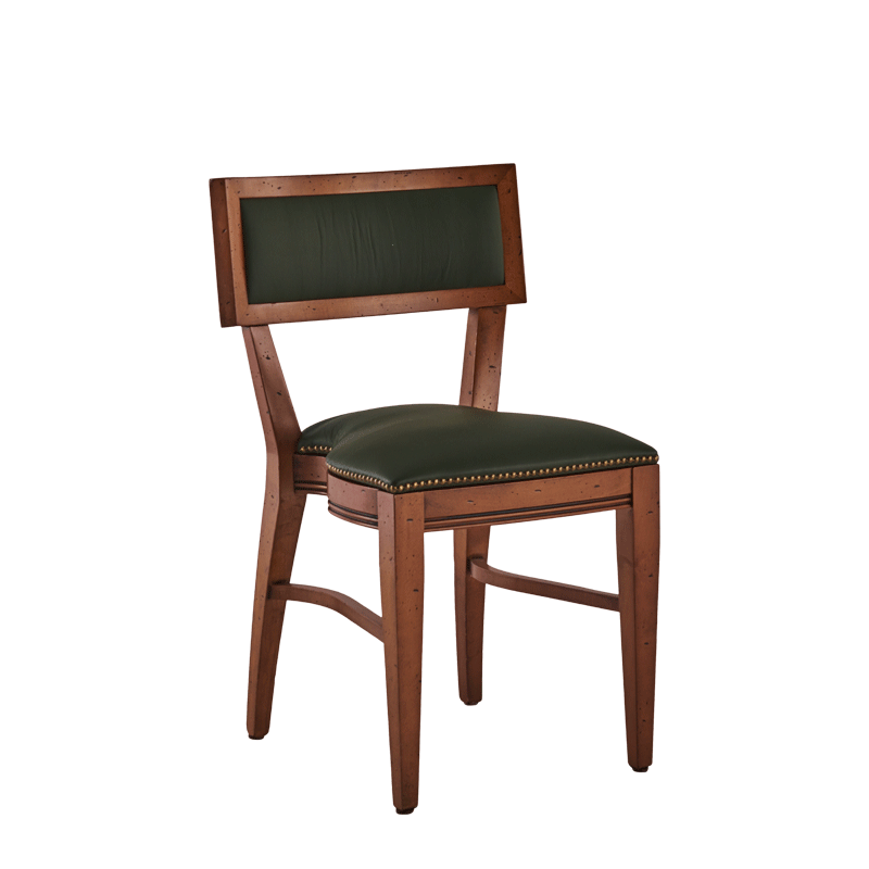 The Bogart Chair in Antique Wood with Hunter Green Seat Pad
