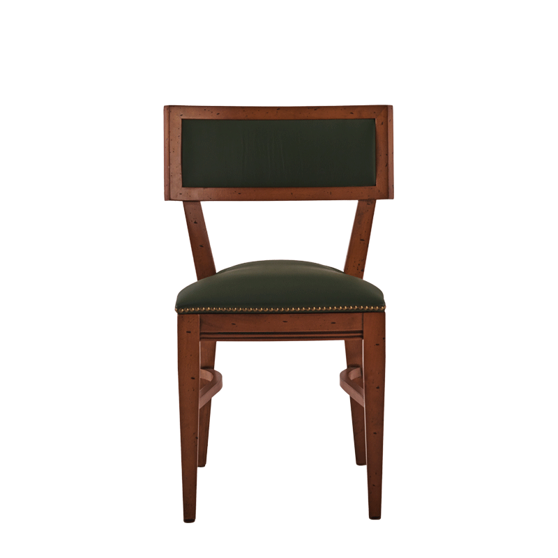 The Bogart Chair in Antique Wood with Hunter Green Seat Pad