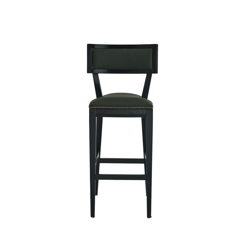 The Bogart Bar Stool in Black with Hunter Green Seat Pad