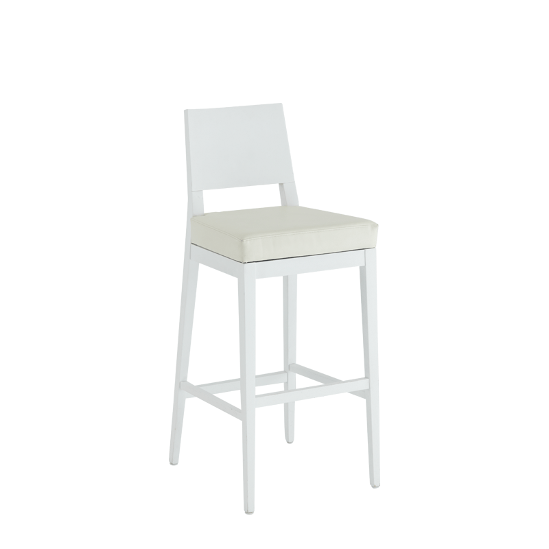Porcino Bar Stool in White with Ivory Seat Pad