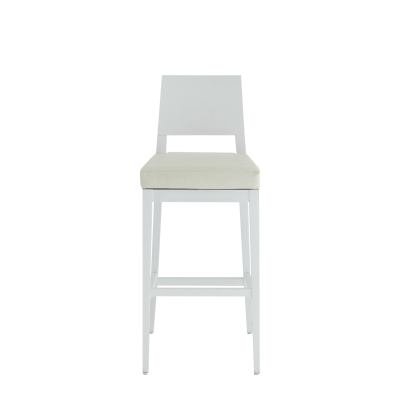 Porcino Bar Stool in White with Ivory Seat Pad
