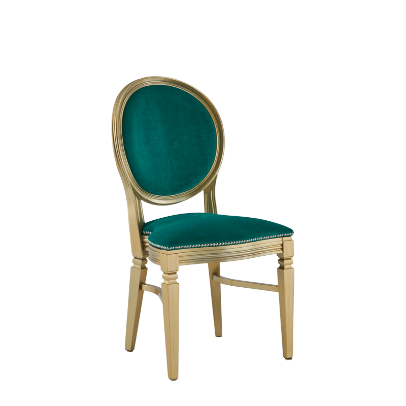 Chandelle Chair in Gold with Jade Velvet Seat Pad