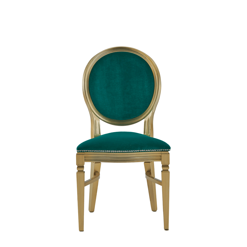 Chandelle Chair in Gold with Jade Velvet Seat Pad