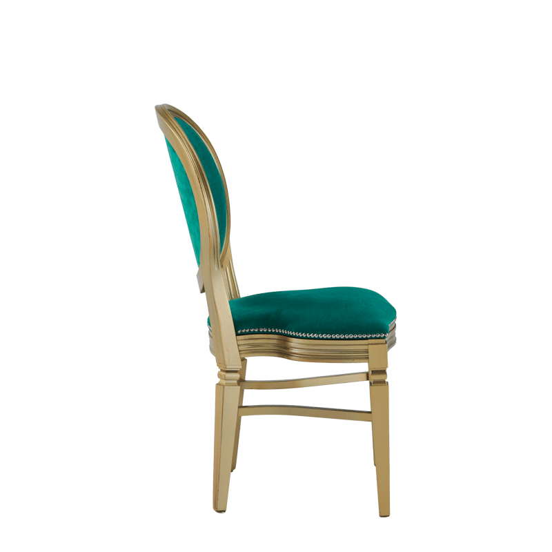 Chandelle Chair in Gold with Jade Velvet Seat Pad