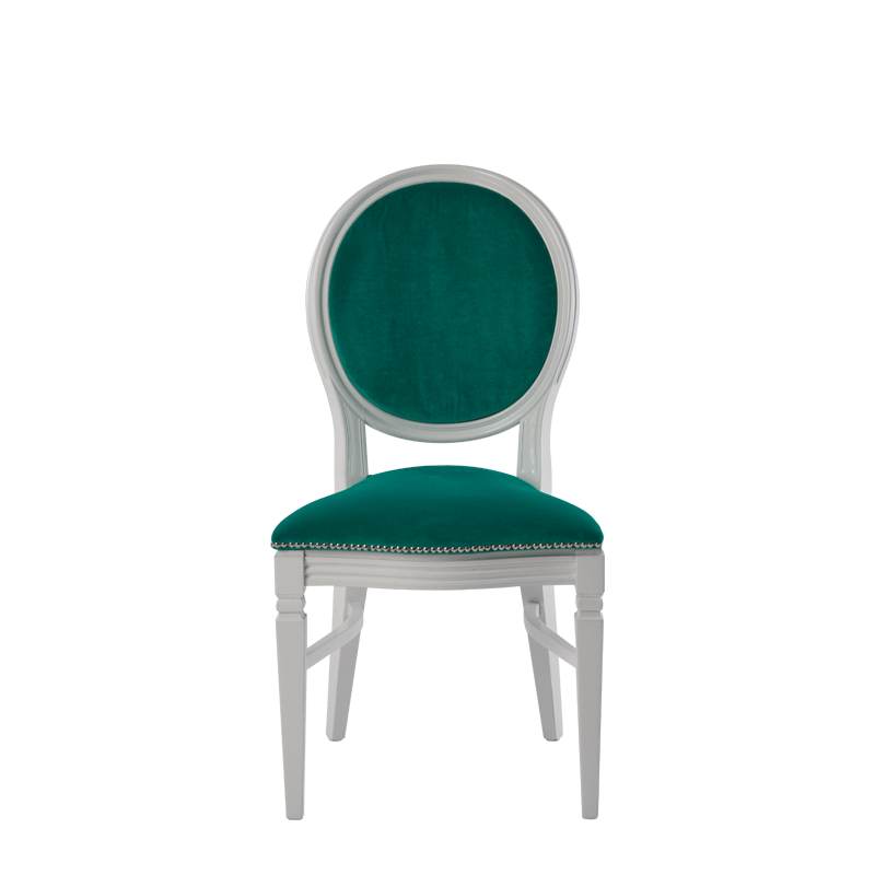 Chandelle Chair in White with Jade Velvet Seat Pad