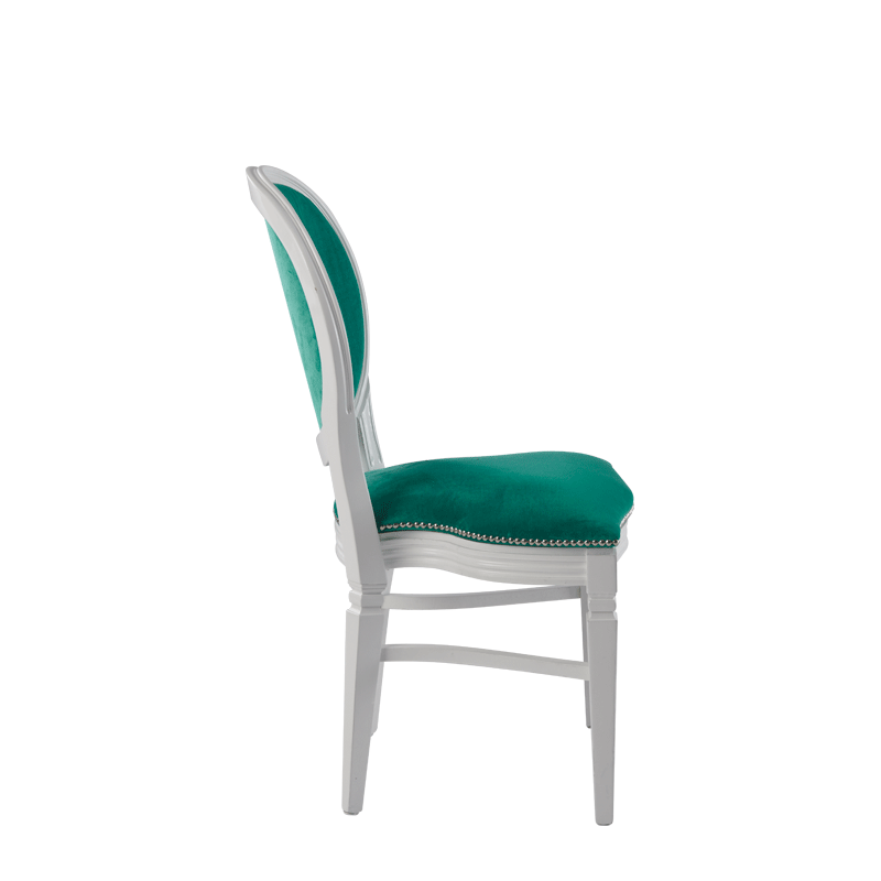 Chandelle Chair in White with Jade Velvet Seat Pad