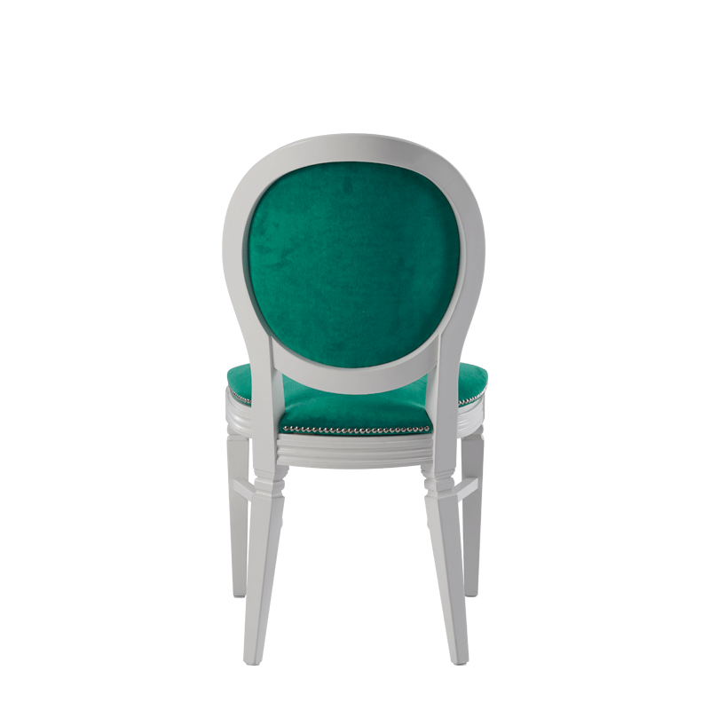 Chandelle Chair in White with Jade Velvet Seat Pad