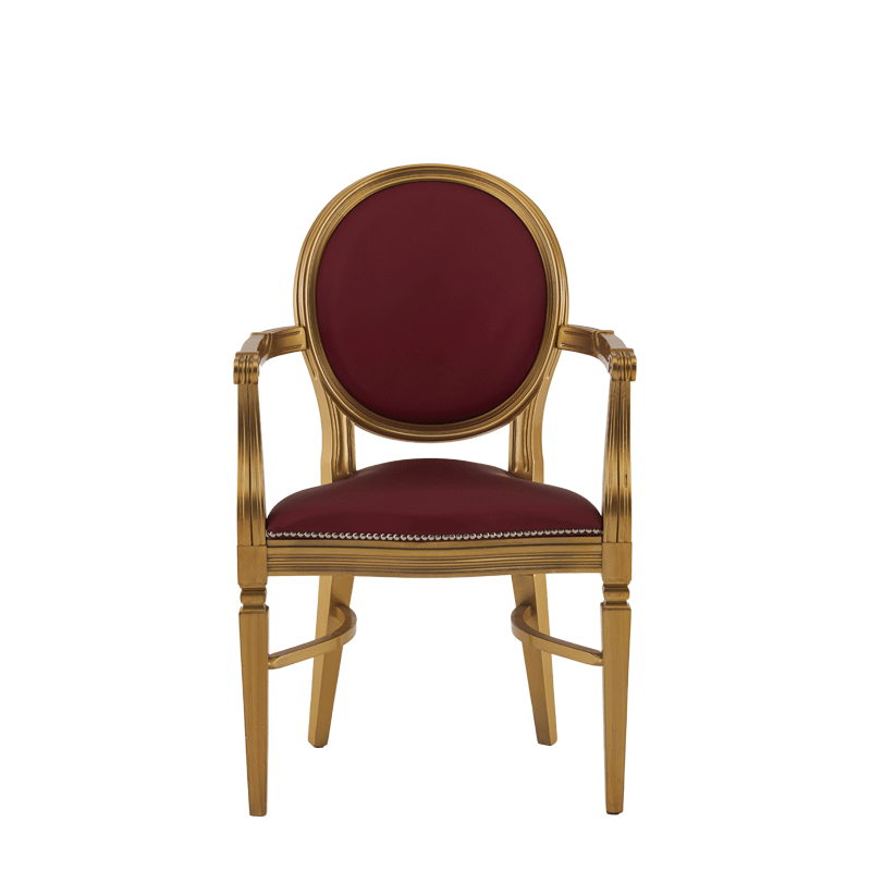 Chandelle Armchair in Gold with Merlot Seat Pad