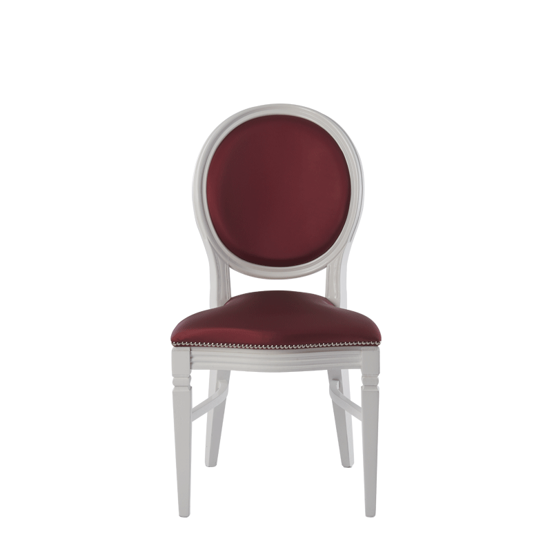 Chandelle Chair in White with Merlot Seat Pad