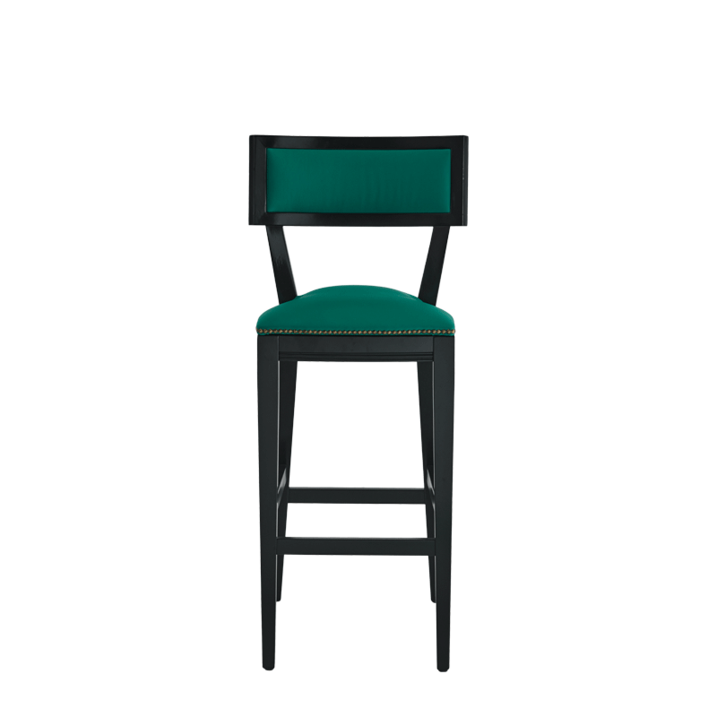 The Bogart Bar Stool in Black with Sea Green Seat Pad
