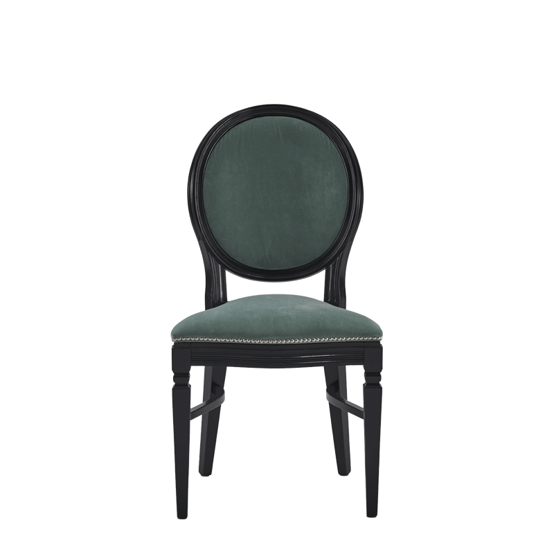 Chandelle Chair in Black with Sea Green Velvet Seat Pad