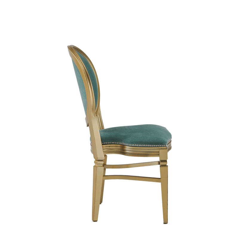 Chandelle Chair in Gold with Sea Green Velvet Seat Pad