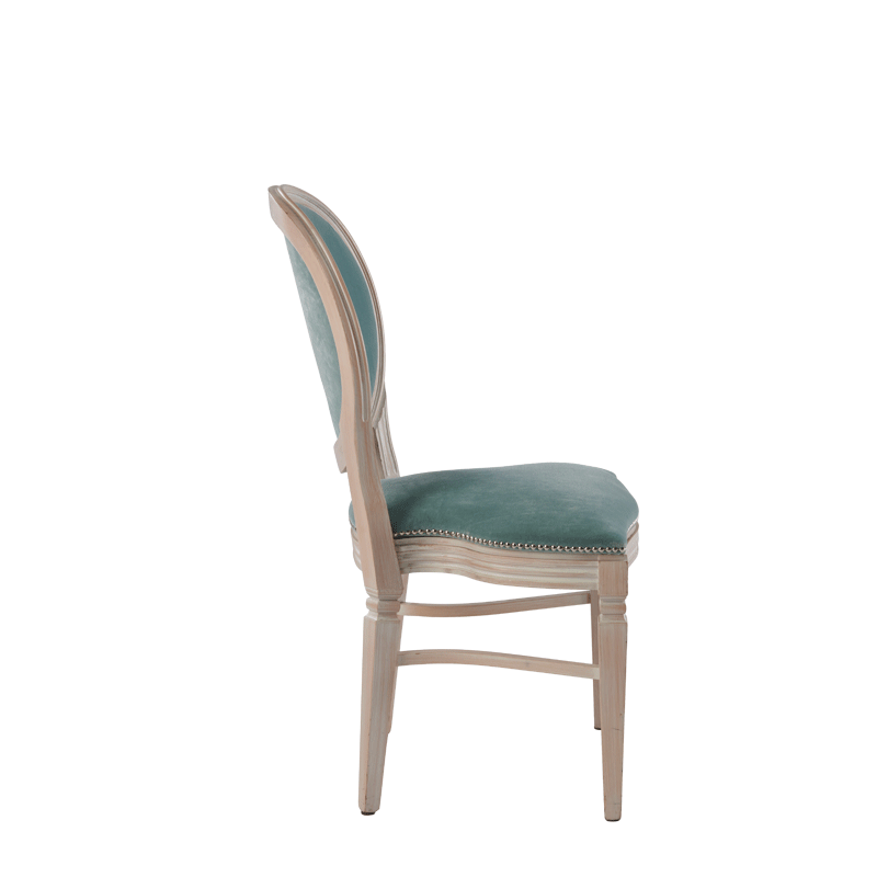 Chandelle Chair in Ivory with Sea Green Velvet Seat Pad