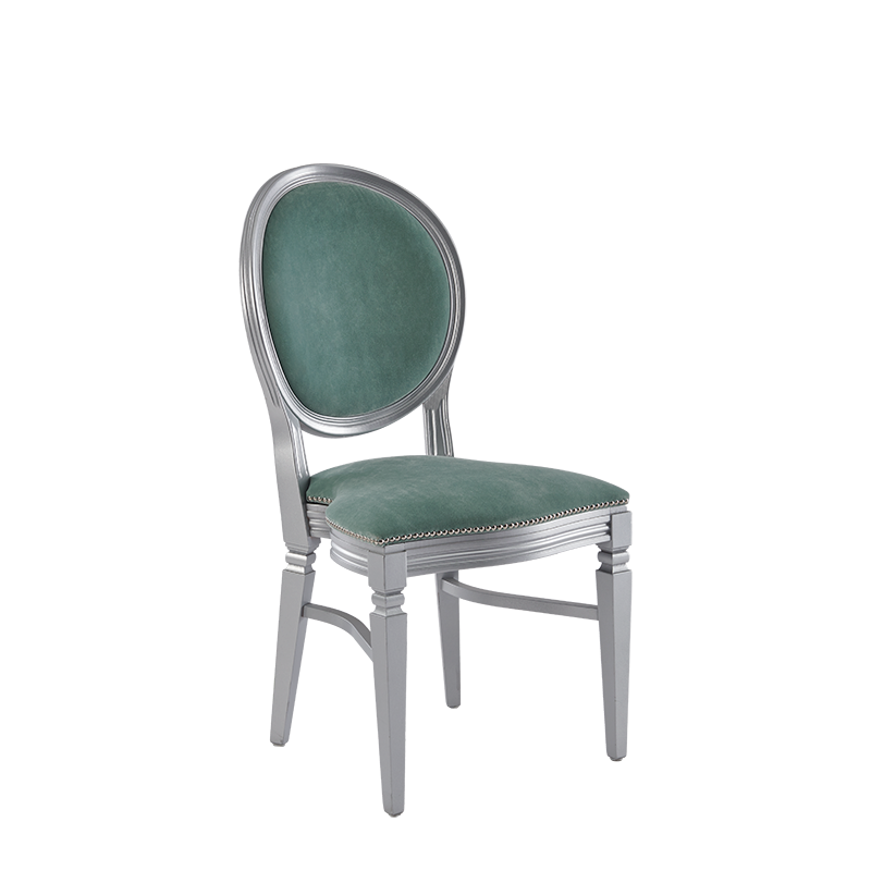 Chandelle Chair in Silver with Sea Green Velvet Seat Pad