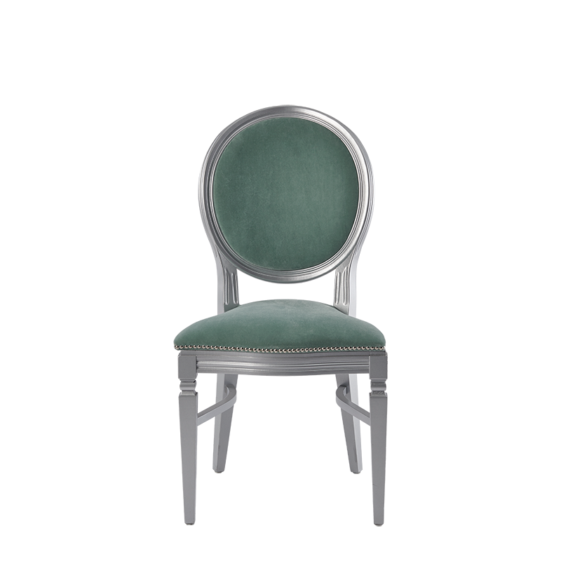 Chandelle Chair in Silver with Sea Green Velvet Seat Pad