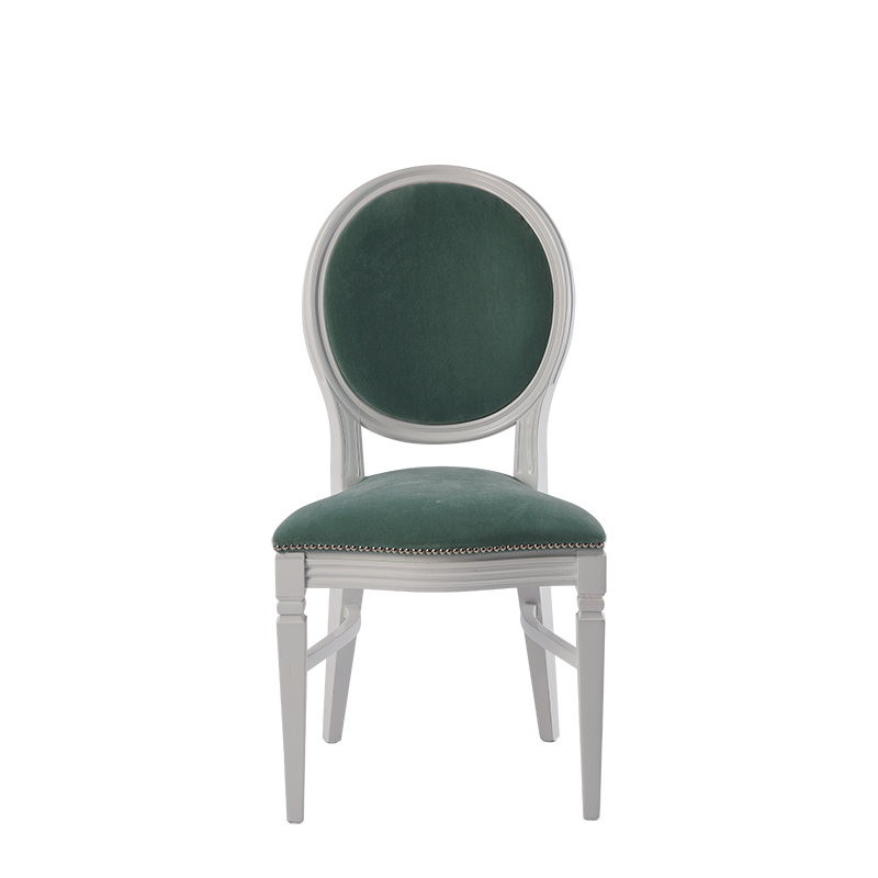 Chandelle Chair in White with Sea Green Velvet Seat Pad