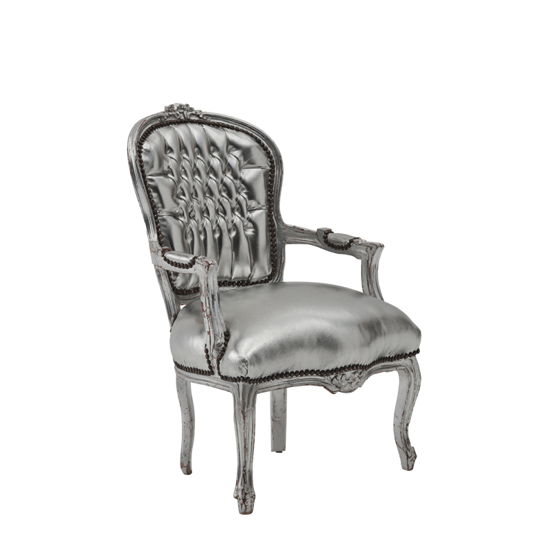 Louis Armchair in Silver Gilt with Silver Seat Pad
