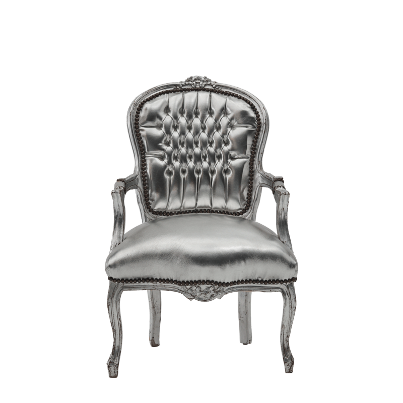 Louis Armchair in Silver Gilt with Silver Seat Pad