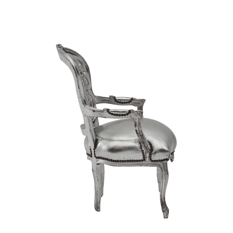Louis Armchair in Silver Gilt with Silver Seat Pad