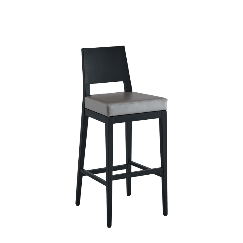 Porcino Bar Stool in Black with Silver Seat Pad