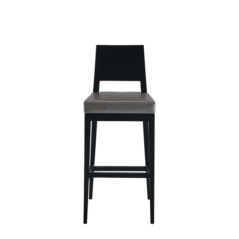 Porcino Bar Stool in Black with Silver Seat Pad