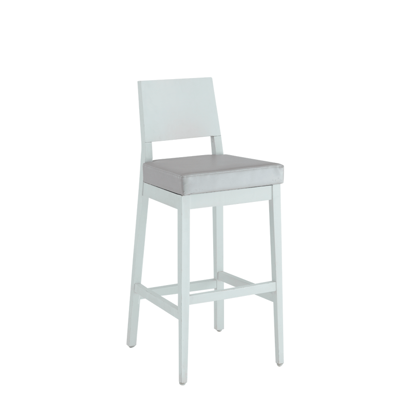 Porcino Bar Stool in White with Silver Seat Pad