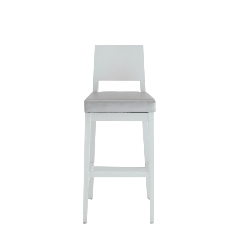 Porcino Bar Stool in White with Silver Seat Pad