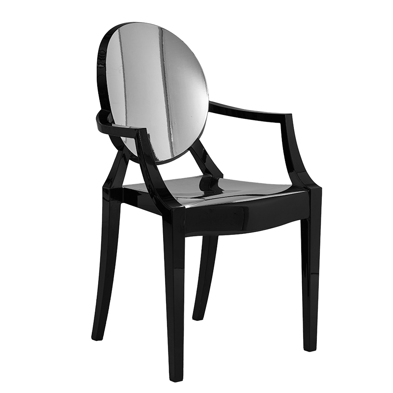 Louis Ghost Armchair in Black with Silver Vinyl Seat Pad