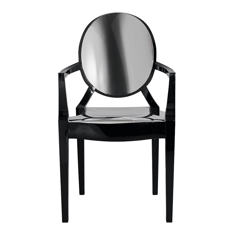 Louis Ghost Armchair in Black with Silver Vinyl Seat Pad